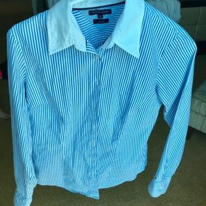 Tommy Hilfiger stripe button up with white collar.